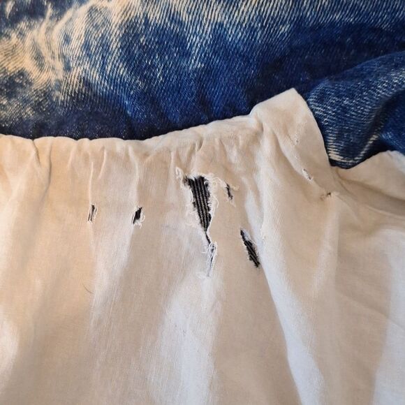 Izzi vintage 80s stone washed denim with leather accents long jacket/coat L - Picture 10 of 14